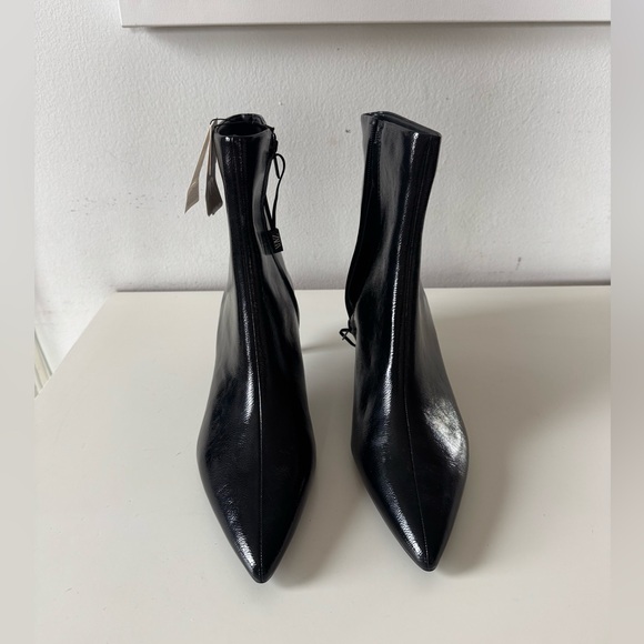 Zara Glossy Black Kitten Heeled Boots - Picture 2 of 6